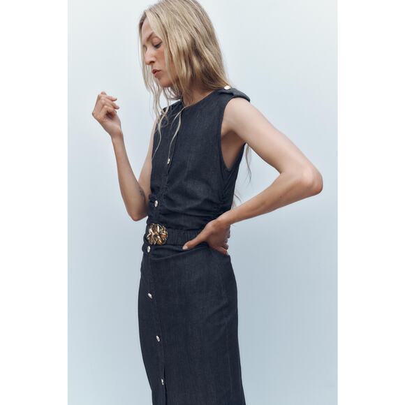 RARE!!! ZARA Belted Midi Dress NWT - Picture 9 of 14